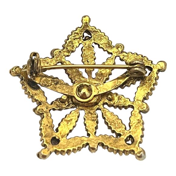 Vintage Pin Antique Gold Tone Navettes Star Figural Brooch 5T - Picture 2 of 2